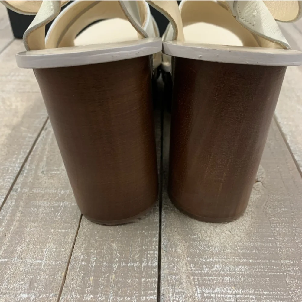 NIB Rag & Bone Hester White Leather & Wood Studded Platform Wedge Sandals Sz 9